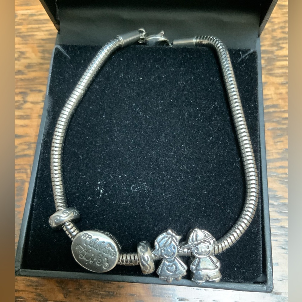 CONNECTIONS HALLMARK Stainless Steel Celebrate Life Bracelet with Charms 8 Inch